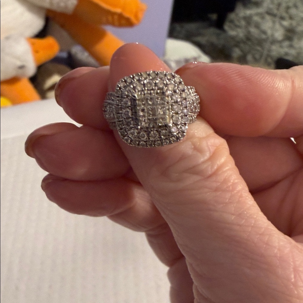 Sparkling Cluster Halo Ring - Silver Tone with Clear Stones